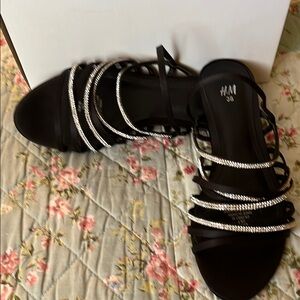 H&M Black Strappy Sandals with Silver Accents